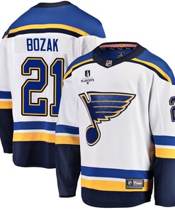 St. Louis Blues Tyler Bozak 21 Away 2022 Stanley Cup Playoffs Breakaway Men Jersey - White