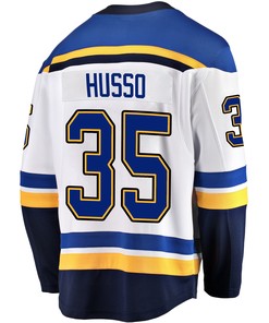 St. Louis Blues Ville Husso 35 Away 2022 Stanley Cup Playoffs Breakaway Men Jersey - White
