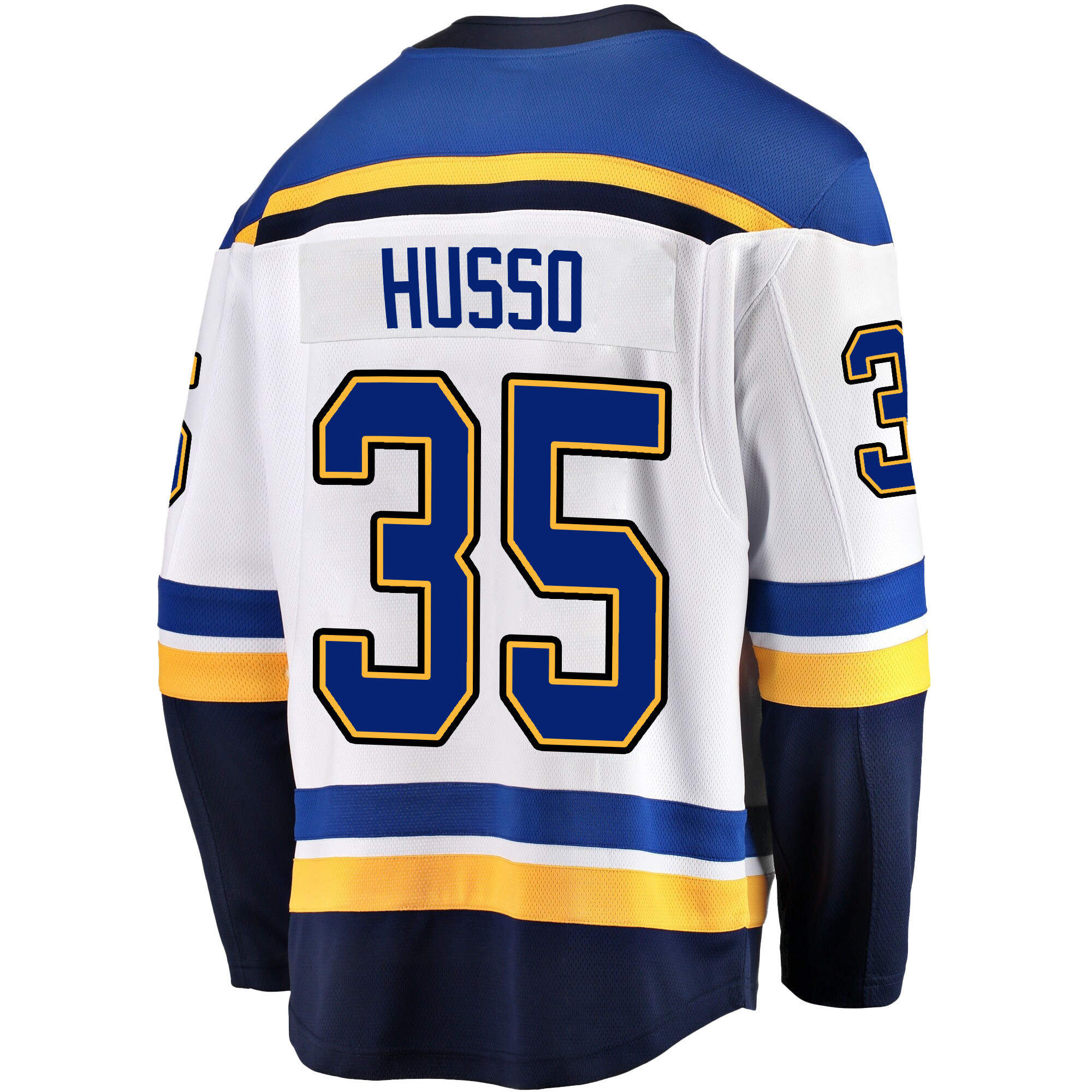 St. Louis Blues Ville Husso 35 Away 2022 Stanley Cup Playoffs Breakaway Men Jersey - White