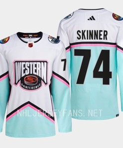 Stuart Skinner 74 Edmonton Oilers 2023 All-Star Game Jersey White Equipment