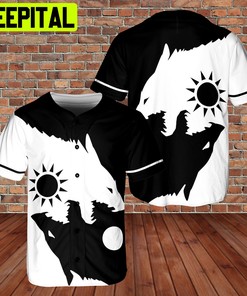 Sun Fenrir Wolf Of Odin Viking 3D AOP Baseball Jersey Black White