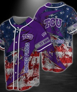 TCU Horned Frogs NCAA Baseball Jersey Shirt with US Flag