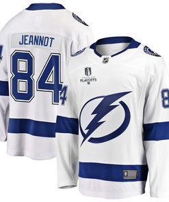 Tanner Jeannot 84 Tampa Bay Lightning Stanley Cup 2023 Playoffs Patch Away Breakaway Men Jersey - White