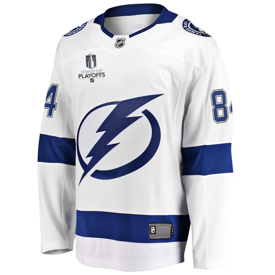 Tanner Jeannot 84 Tampa Bay Lightning Stanley Cup 2023 Playoffs Patch Away Breakaway Men Jersey - White