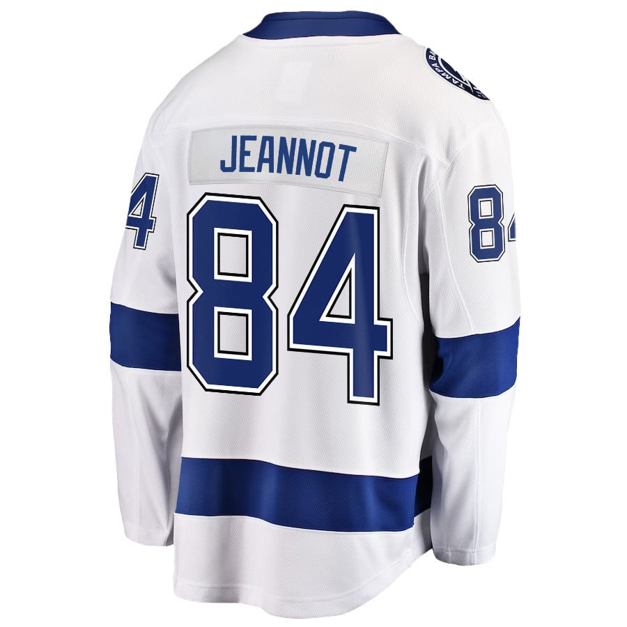 Tanner Jeannot 84 Tampa Bay Lightning Stanley Cup 2023 Playoffs Patch Away Breakaway Men Jersey - White