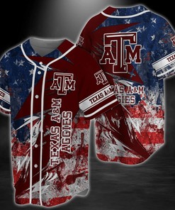 Texas A&M Aggies NCAA Baseball Jersey Shirt US Flag