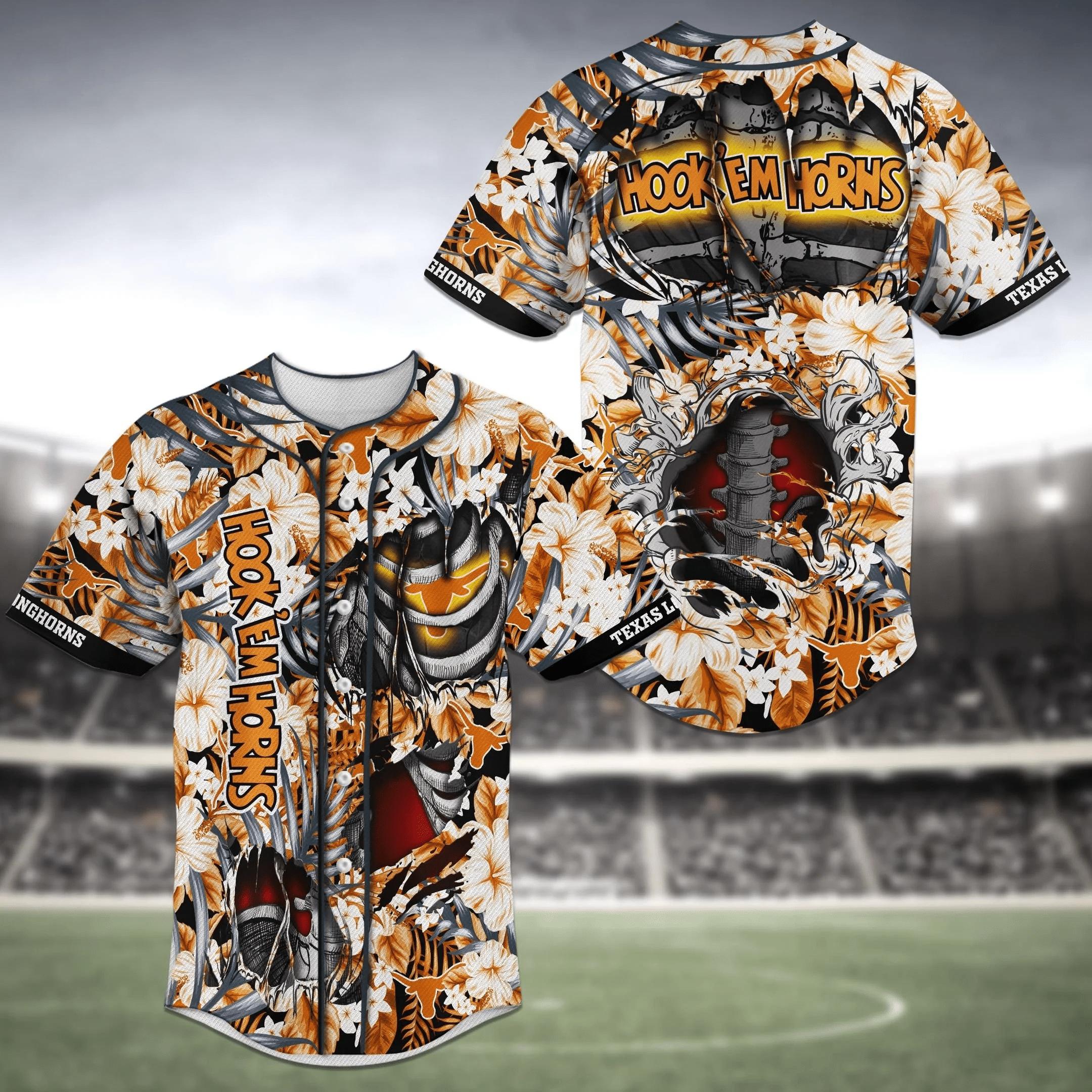 Texas Longhorns NCAA Baseball Jersey Shirt Skeleton