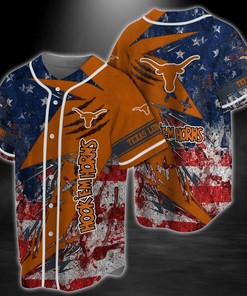 Texas Longhorns NCAA Baseball Jersey Shirt US Flag