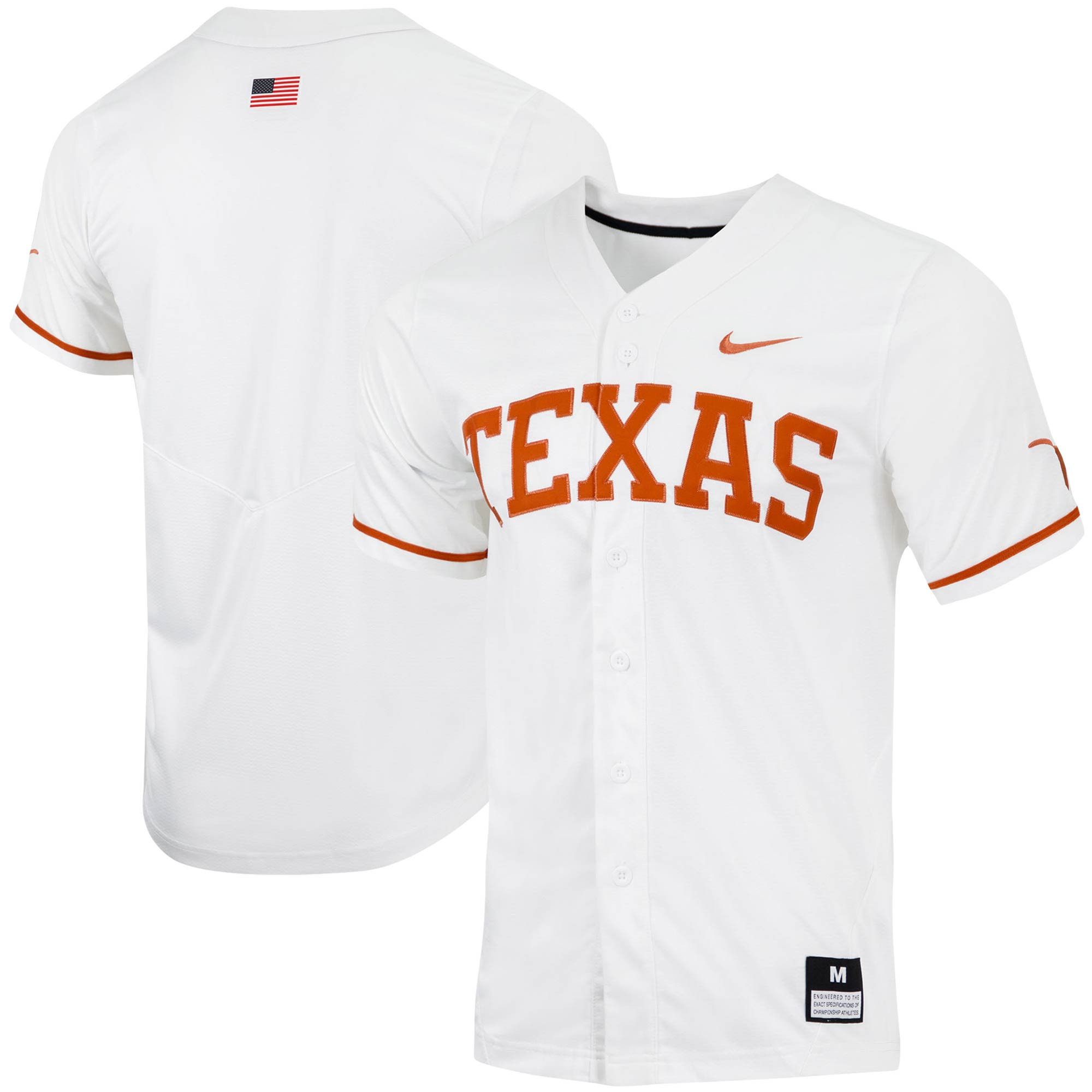 Texas Longhorns Replica Full Button Baseball Jersey White Ncaa