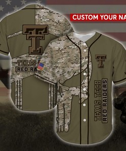 Texas Tech Red Raiders NCAA Personalized Custom Name Baseball Jersey Shirt Camo