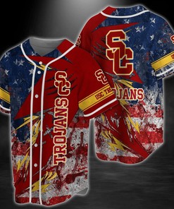 USC Trojans NCAA Baseball Jersey Shirt US Flag