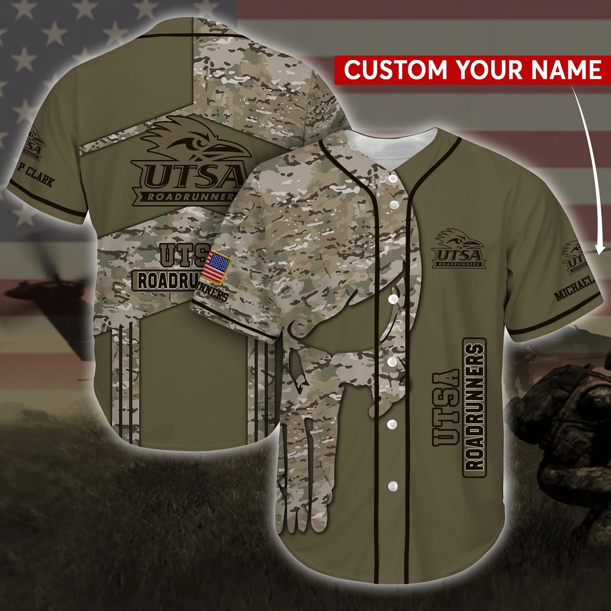 UTSA Roadrunners NCAA Personalized Baseball Jersey Shirt Camo