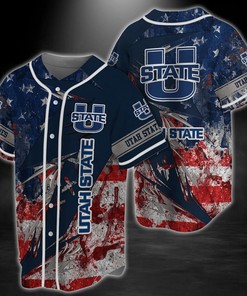 Utah State Aggies NCAA Baseball Jersey Shirt US Flag