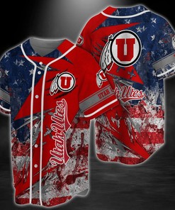 Utah Utes NCAA Baseball Jersey Shirt US Flag