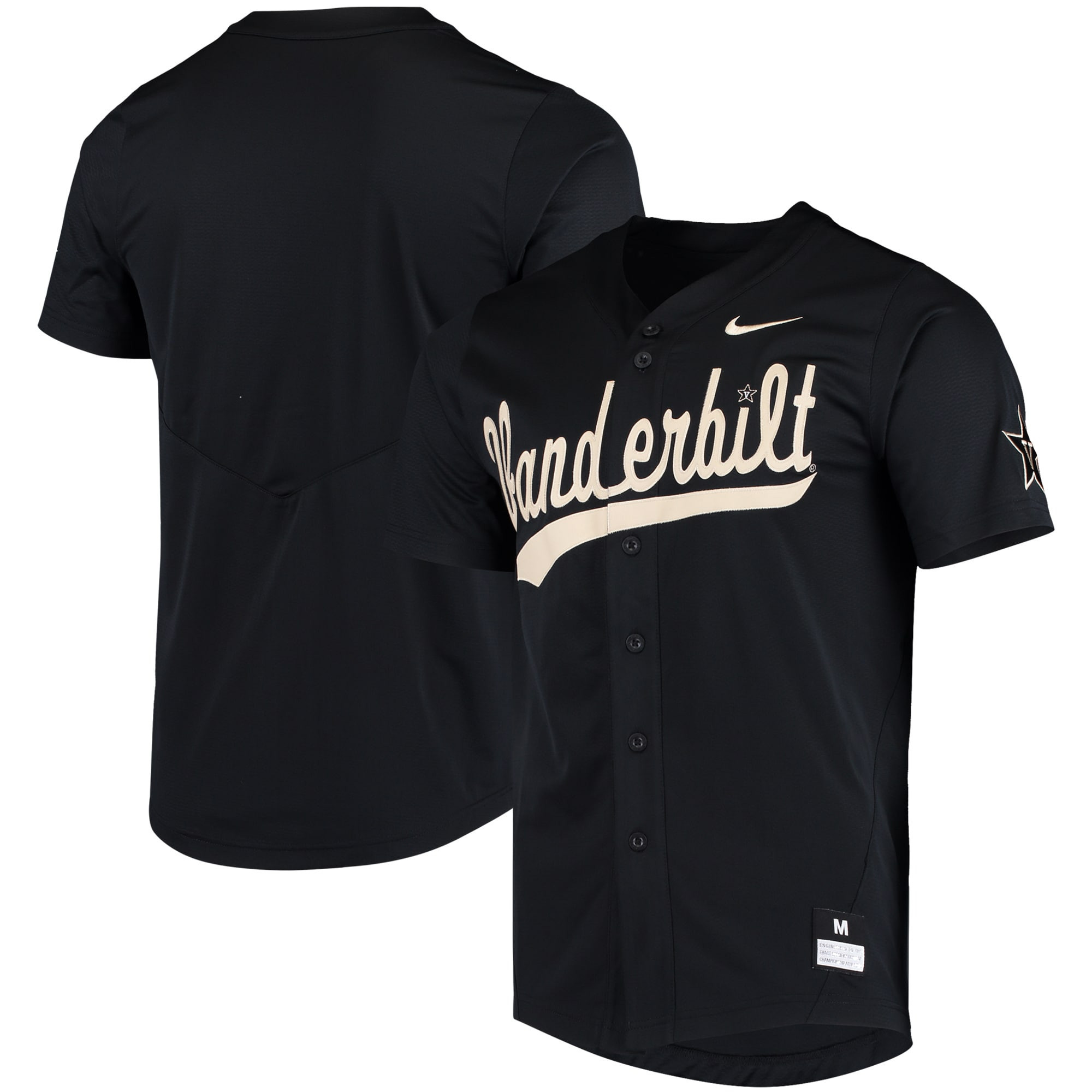 Vanderbilt Commodores Vapor Untouchable Elite Replica Full-button Baseball Jersey - Black Ncaa