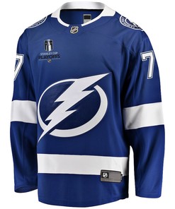 Victor Hedman 77 Tampa Bay Lightning Stanley Cup 2023 Playoffs Patch Home Breakaway Men Jersey - Blue