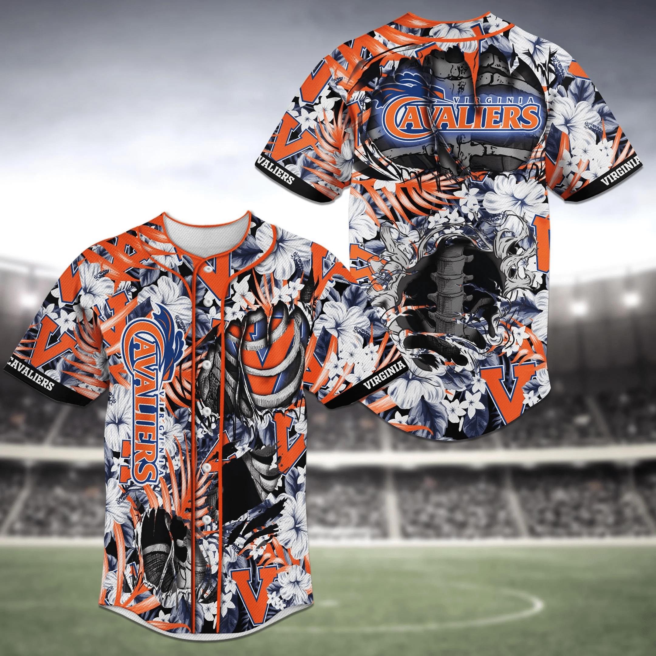 Virginia Cavaliers NCAA Baseball Jersey Shirt Skeleton