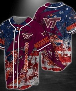 Virginia Tech Hokies NCAA Baseball Jersey Shirt US Flag