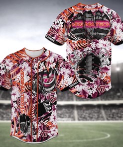Virginia Tech Hokies NCAA Baseball Jersey Shirt with Skeleton Design
