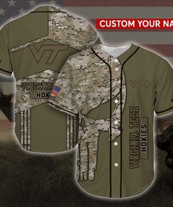 Virginia Tech Hokies NCAA Personalized Custom Name Baseball Jersey Shirt Camo