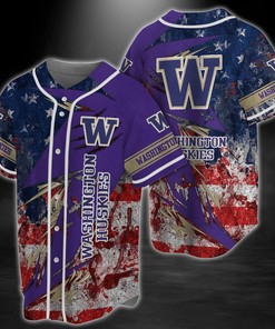 Washington Huskies NCAA Baseball Jersey Shirt US Flag