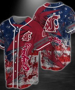 Washington State Cougars NCAA Baseball Jersey Shirt US Flag
