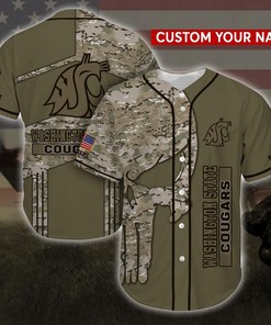 Washington State Cougars NCAA Personalized Baseball Jersey Shirt Camo