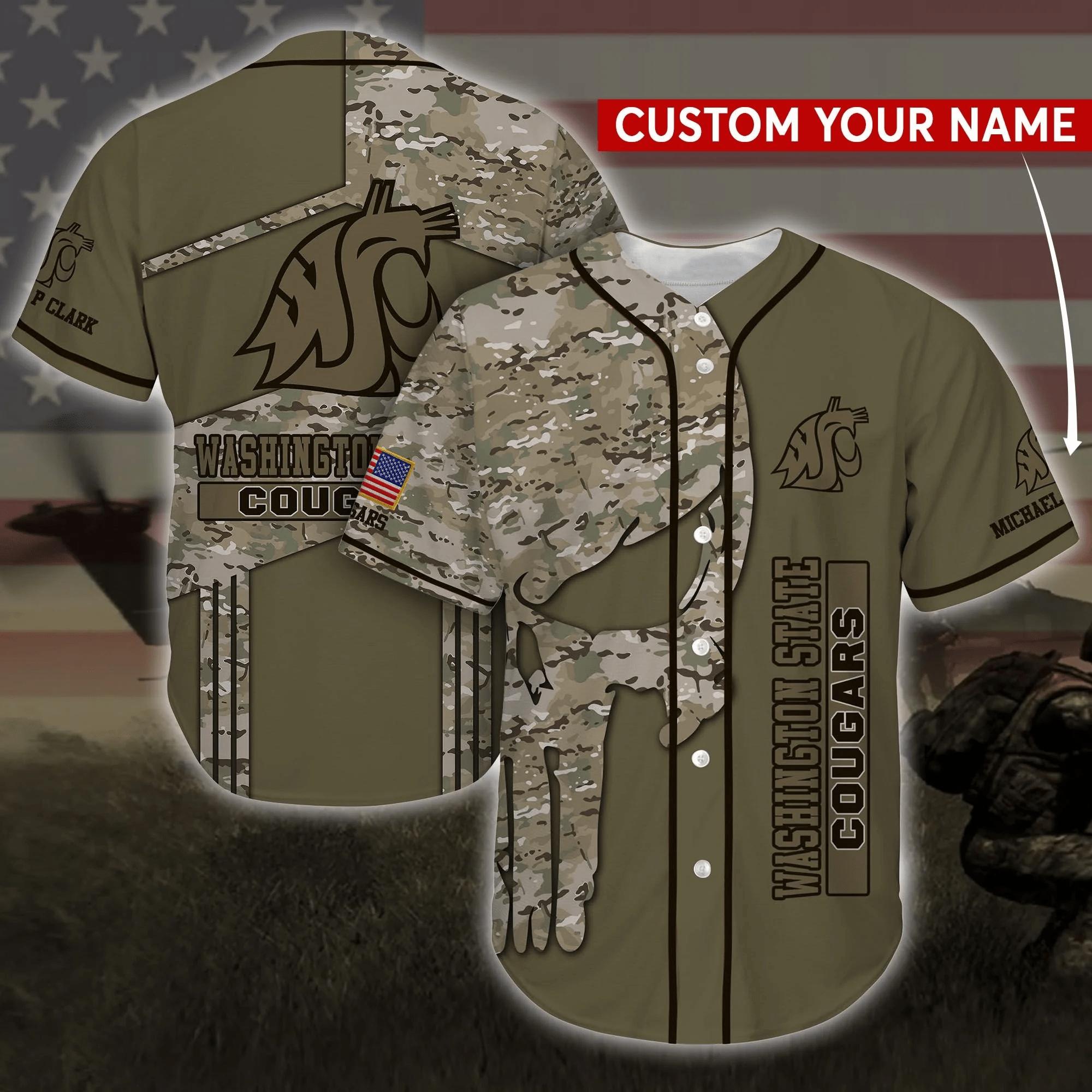 Washington State Cougars NCAA Personalized Baseball Jersey Shirt Camo