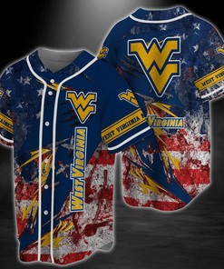 West Virginia Mountaineers NCAA Baseball Jersey Shirt US Flag