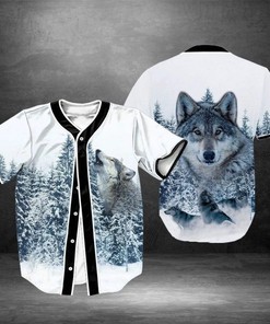 Winter Wolf Personalized 3d Baseball Jersey kv