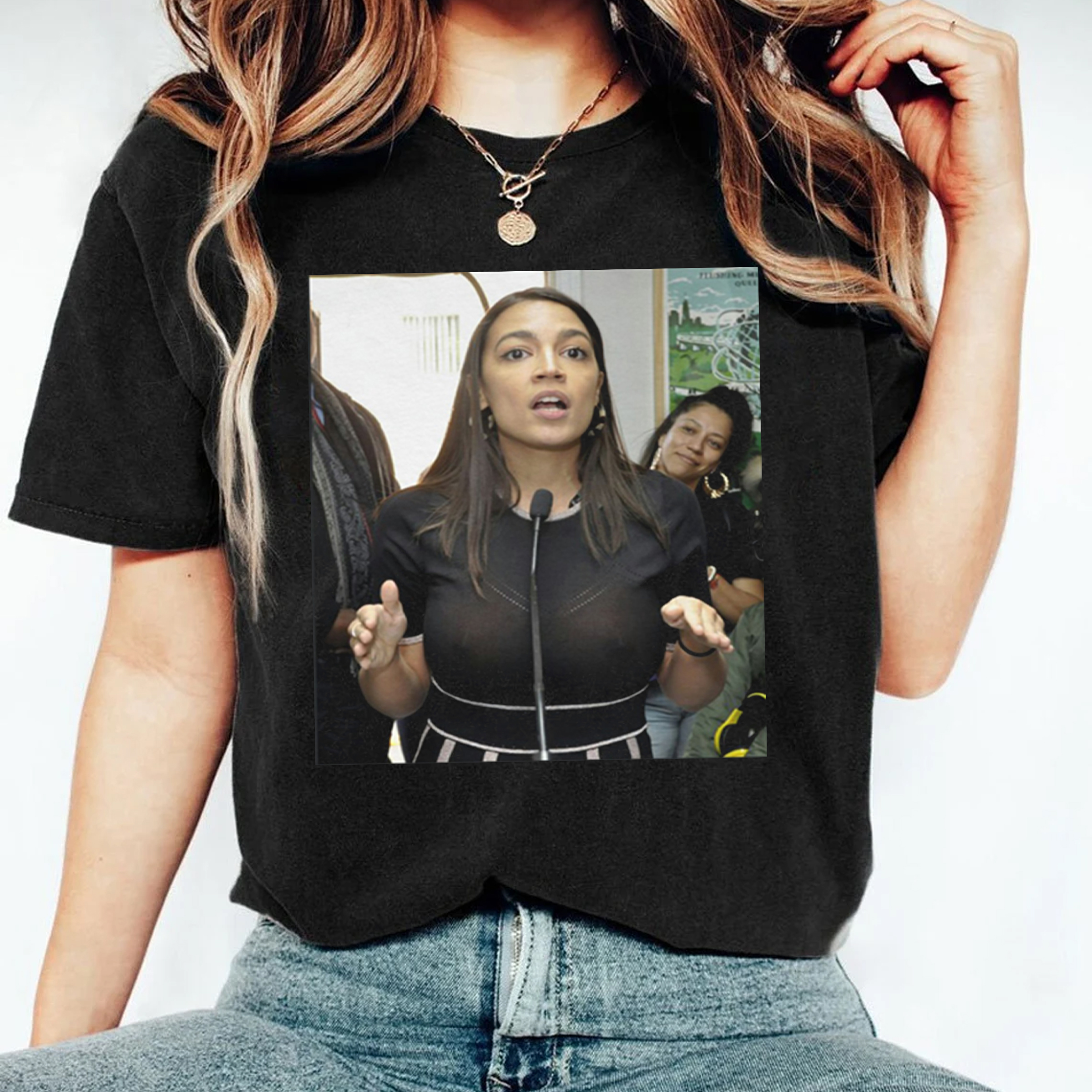Alexandria Ocasio Cortez AOC See Through Slow Sown Vintage Style T-shirt - Perfect for Fan Gift