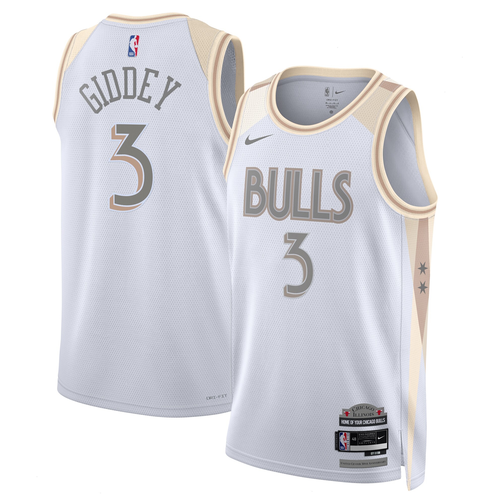 Chicago Bulls Nike City Edition Swingman Jersey 2024 - White - Josh Giddey - Unisex