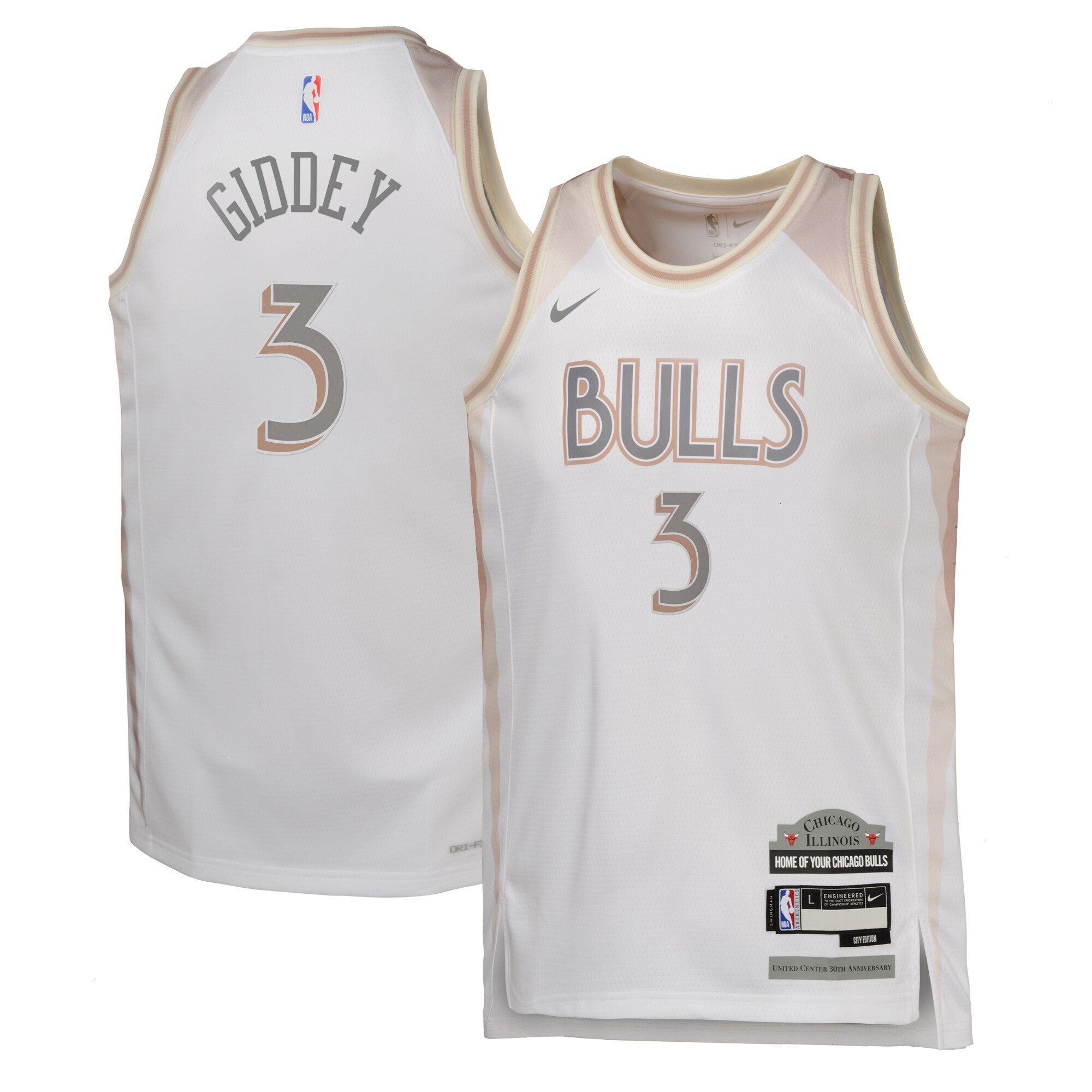 Chicago Bulls Nike City Edition Swingman Jersey 2024 - White - Josh Giddey - Youth