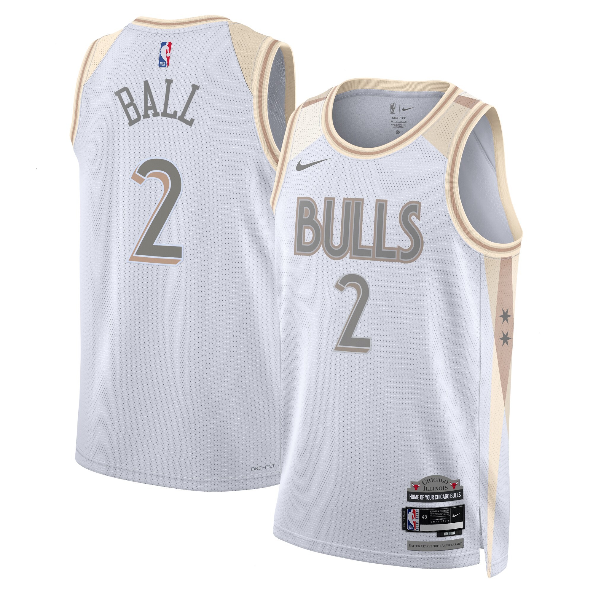 Chicago Bulls Nike City Edition Swingman Jersey 2024 - White - Lonzo Ball - Unisex