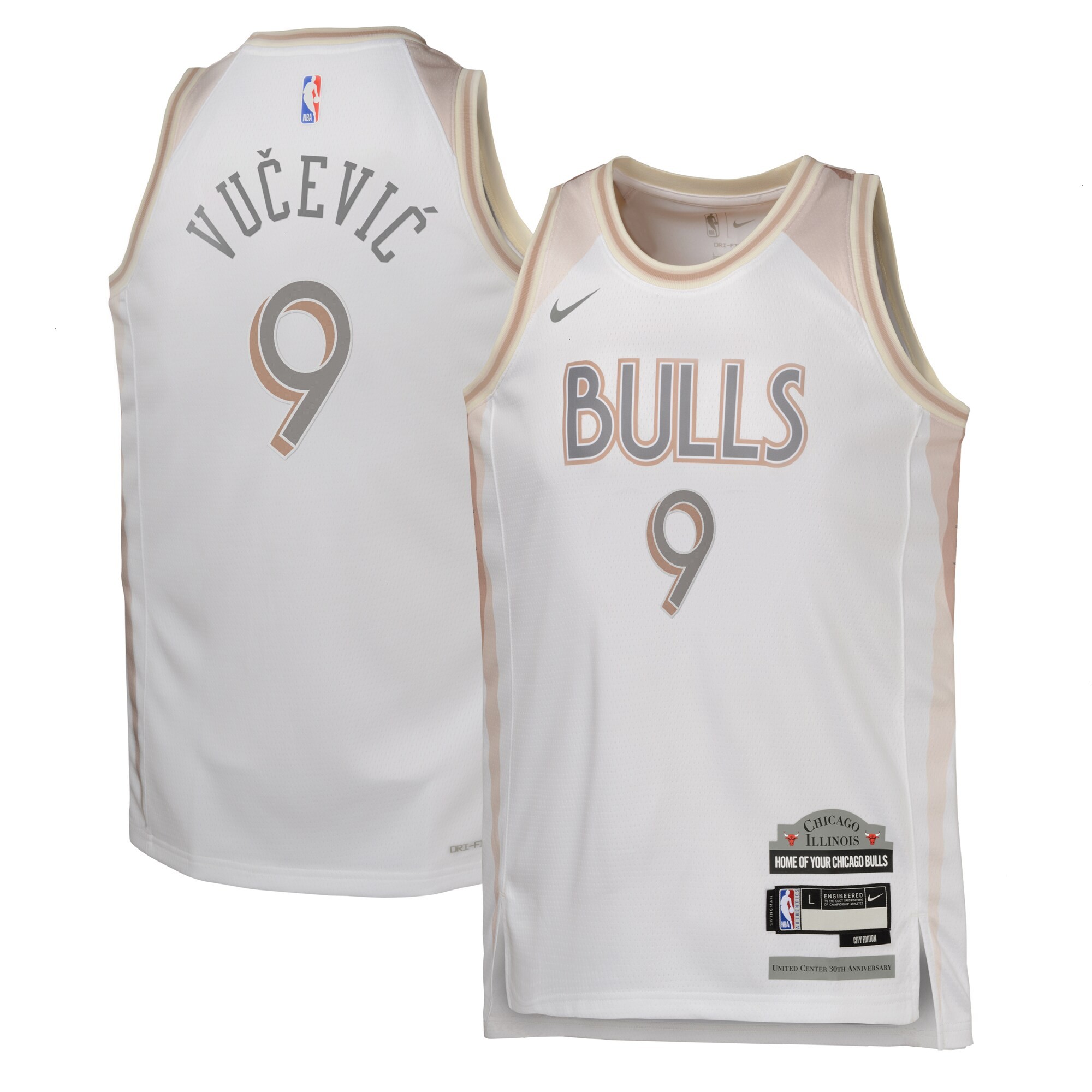 Chicago Bulls Nike City Edition Swingman Jersey 2024 - White - Nikola Vucevic - Youth