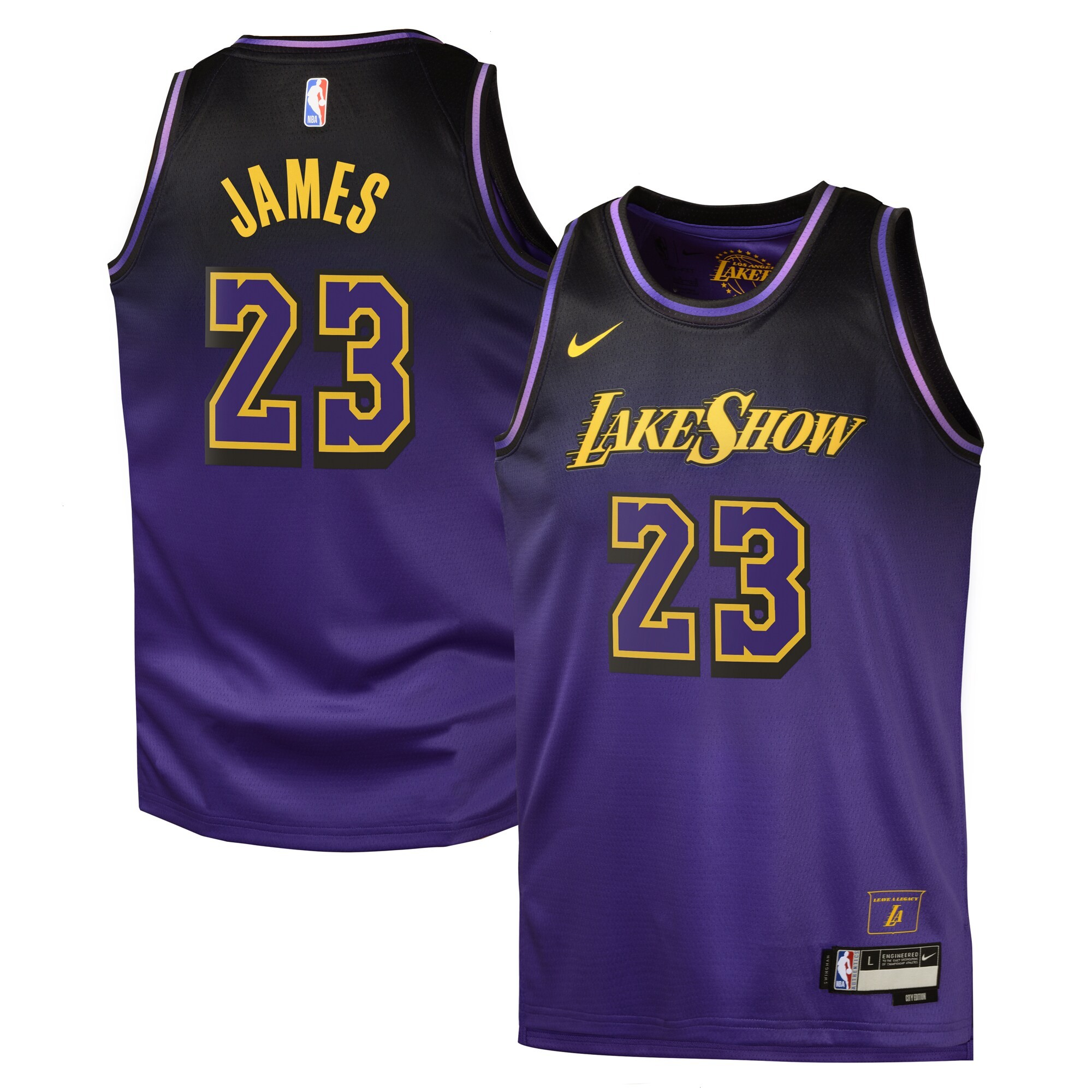 Los Angeles Lakers Nike City Edition Swingman Jersey 2024 - Purple - Lebron James - Youth