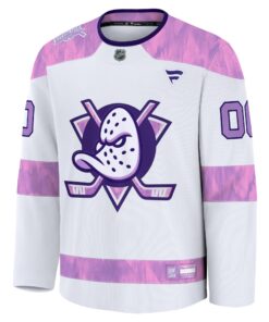 Men's Anaheim Ducks Fanatics White 2024 Hockey Fights Cancer Custom Practice Jersey