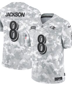 Men's Baltimore Ravens Lamar Jackson Nike Arctic Camo 2024 Salute to Service Limited Jersey