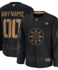 Men's Boston Bruins Fanatics Black 2024 Military Appreciation Personalized Long Sleeve Practice Jersey