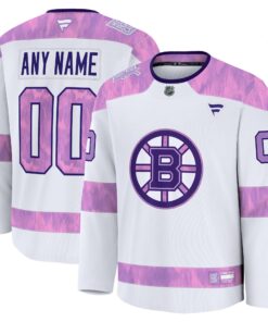 Men's Boston Bruins Fanatics White 2024 Hockey Fights Cancer Custom Practice Jersey