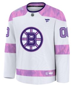 Men's Boston Bruins Fanatics White 2024 Hockey Fights Cancer Custom Practice Jersey