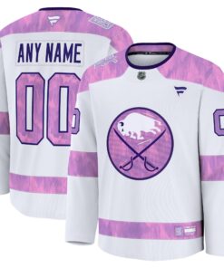 Men's Buffalo Sabres Fanatics White 2024 Hockey Fights Cancer Custom Practice Jersey