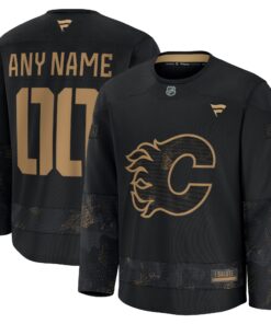 Men's Calgary Flames Fanatics Black 2024 Military Appreciation Personalized Long Sleeve Practice Jersey