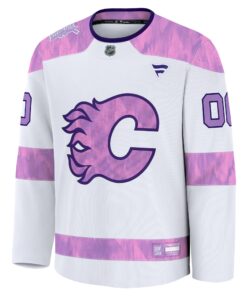 Men's Calgary Flames Fanatics White 2024 Hockey Fights Cancer Custom Practice Jersey