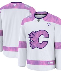 Men's Calgary Flames Fanatics White 2024 Hockey Fights Cancer Practice Jersey