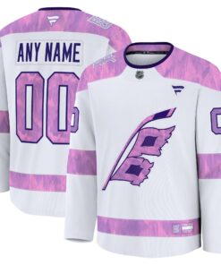Men's Carolina Hurricanes Fanatics White 2024 Hockey Fights Cancer Custom Practice Jersey