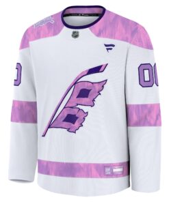 Men's Carolina Hurricanes Fanatics White 2024 Hockey Fights Cancer Custom Practice Jersey