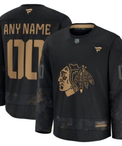 Men's Chicago Blackhawks Fanatics Black 2024 Military Appreciation Personalized Long Sleeve Practice Jersey