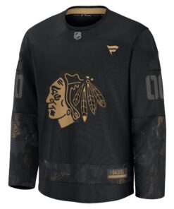 Men's Chicago Blackhawks Fanatics Black 2024 Military Appreciation Personalized Long Sleeve Practice Jersey