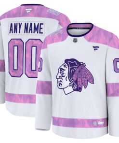 Men's Chicago Blackhawks Fanatics White 2024 Hockey Fights Cancer Custom Practice Jersey